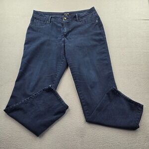 Roz & Ali Jeans Womens 14 Short Blue Denim Cotton Stretch Mid Rise Straight Leg